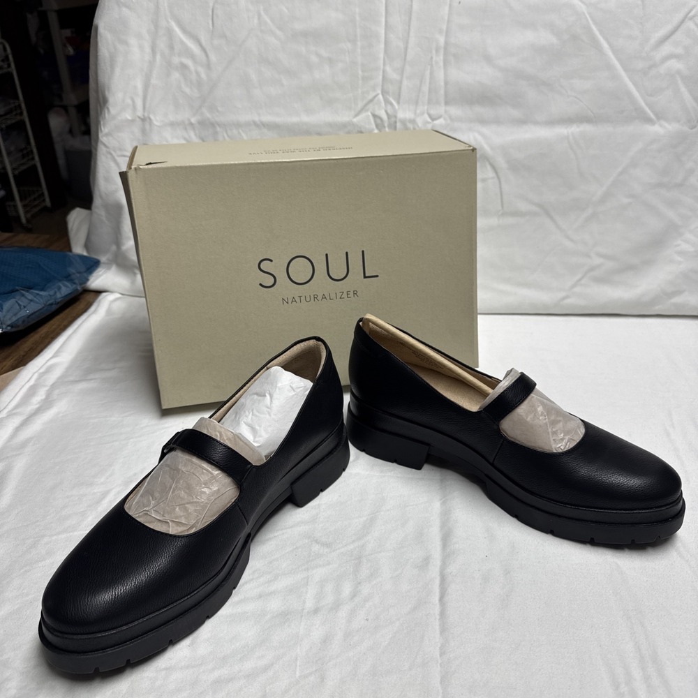 Naturalizer Soul Womens Olivet Lug Sole Mary Janes Mary Jane Flat Black 10W NIB